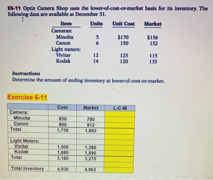 Can someone help me fill the yellow ? E6-11 Optix Camera Shop