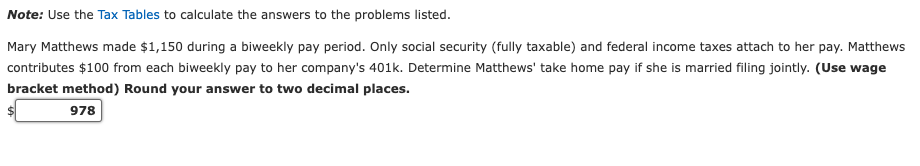  Tax table with the Wage Bracket Method: Note: Use the Tax