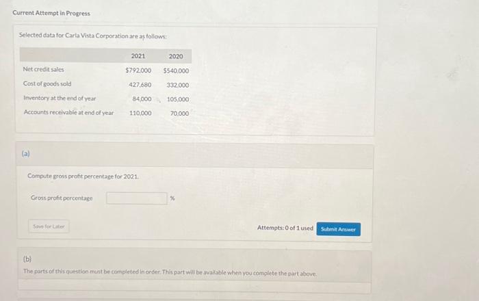 44 Current Attempt in Progress Selected data for Carla Vista Corporation are