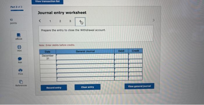 LO P2 Prepare the closing entries for the year ended December 31.