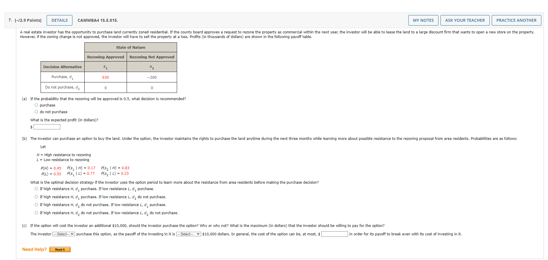  (a) If the probability that the rezoning will be approved is