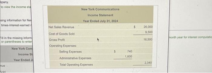on the sides and shows the answer completely please The Income statement