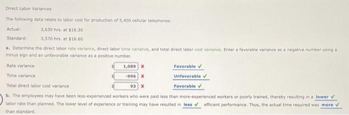 please help they got it wrong last time! Direct Labor Variances The