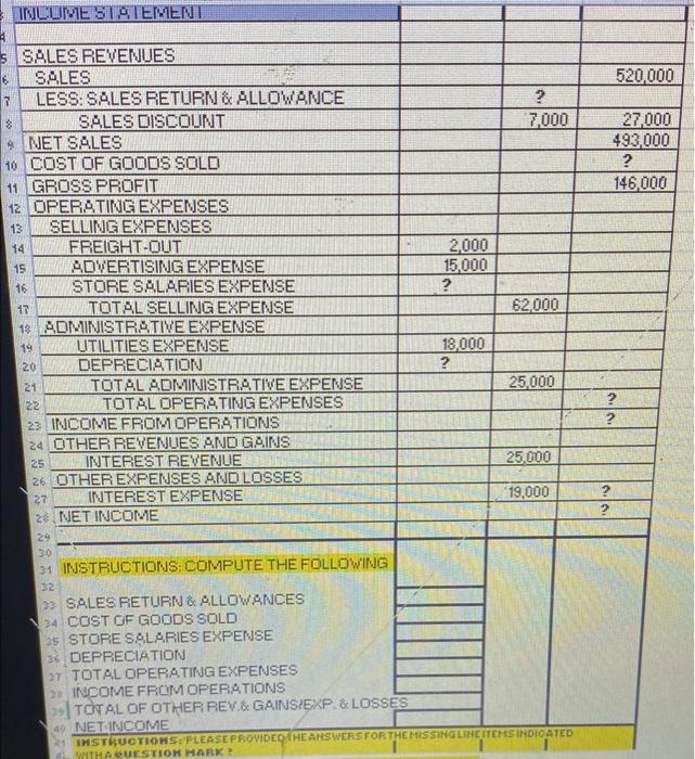  multi step income statement please provide the answers for the missing