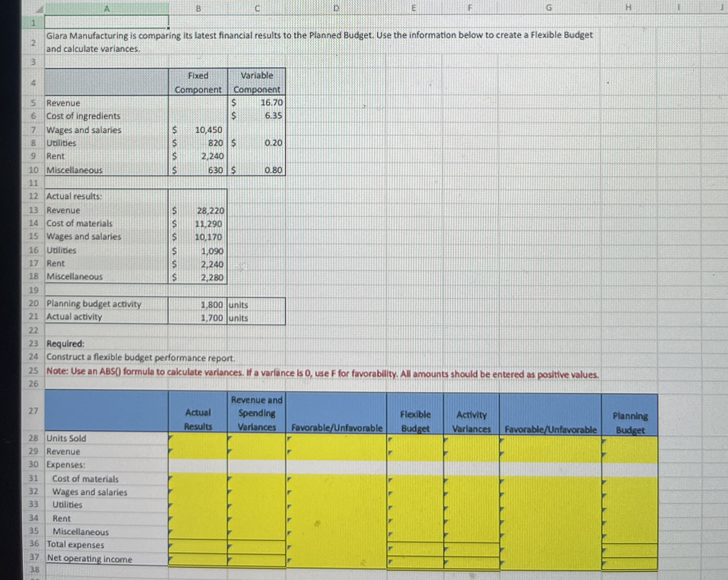  Please provide with the excell formula for each answer 1 Glara