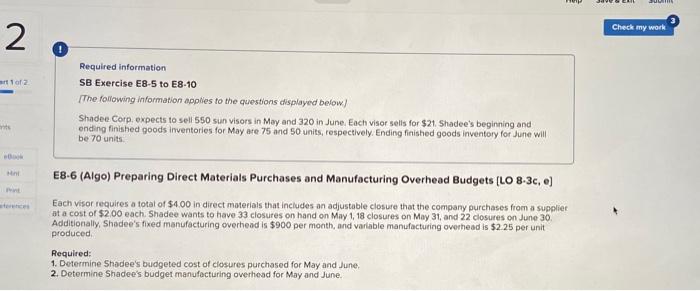  . Check my work 2 1oz Required information SB Exercise E8-5