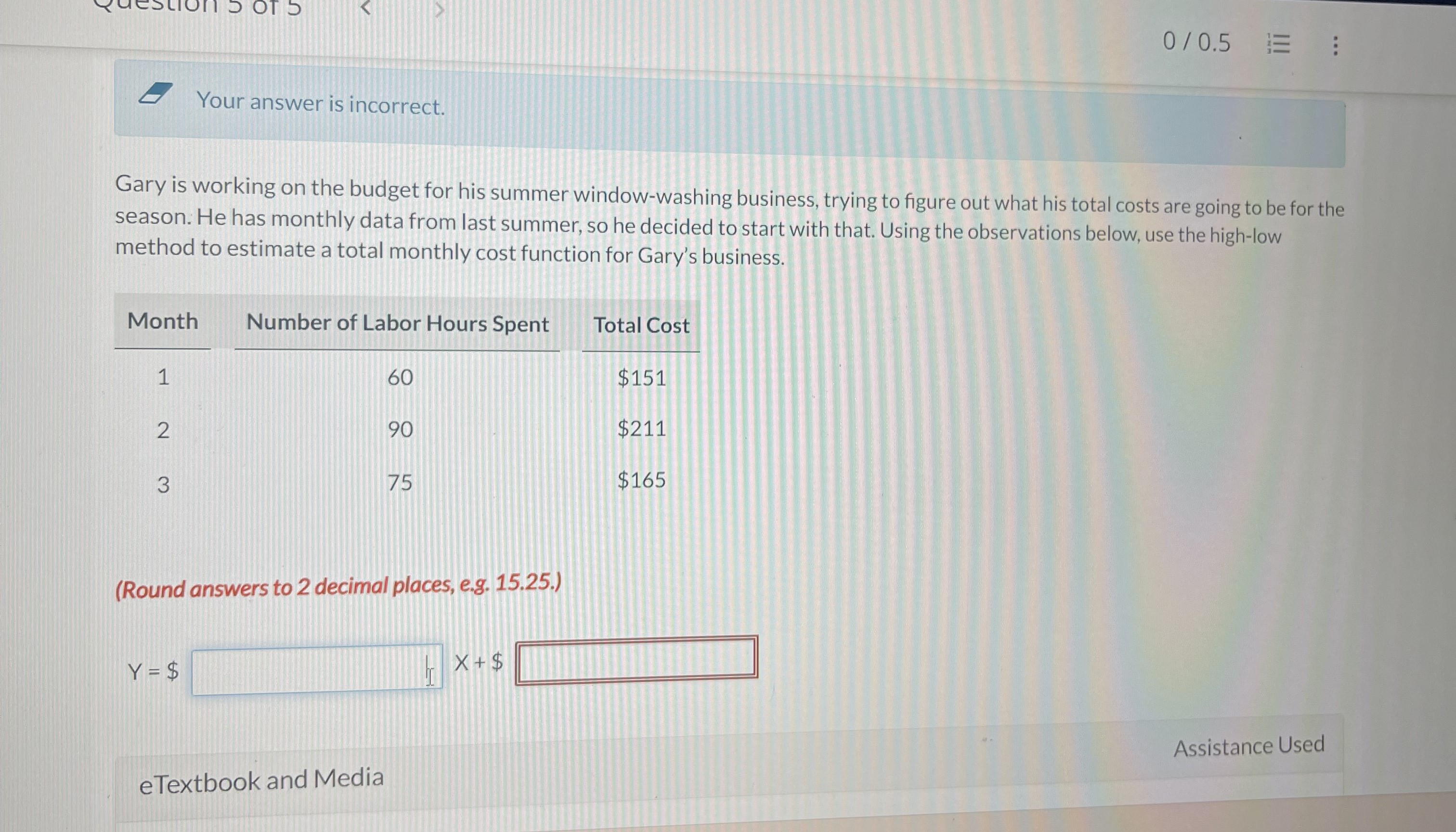  Your answer is incorrect. Gary is working on the budget for