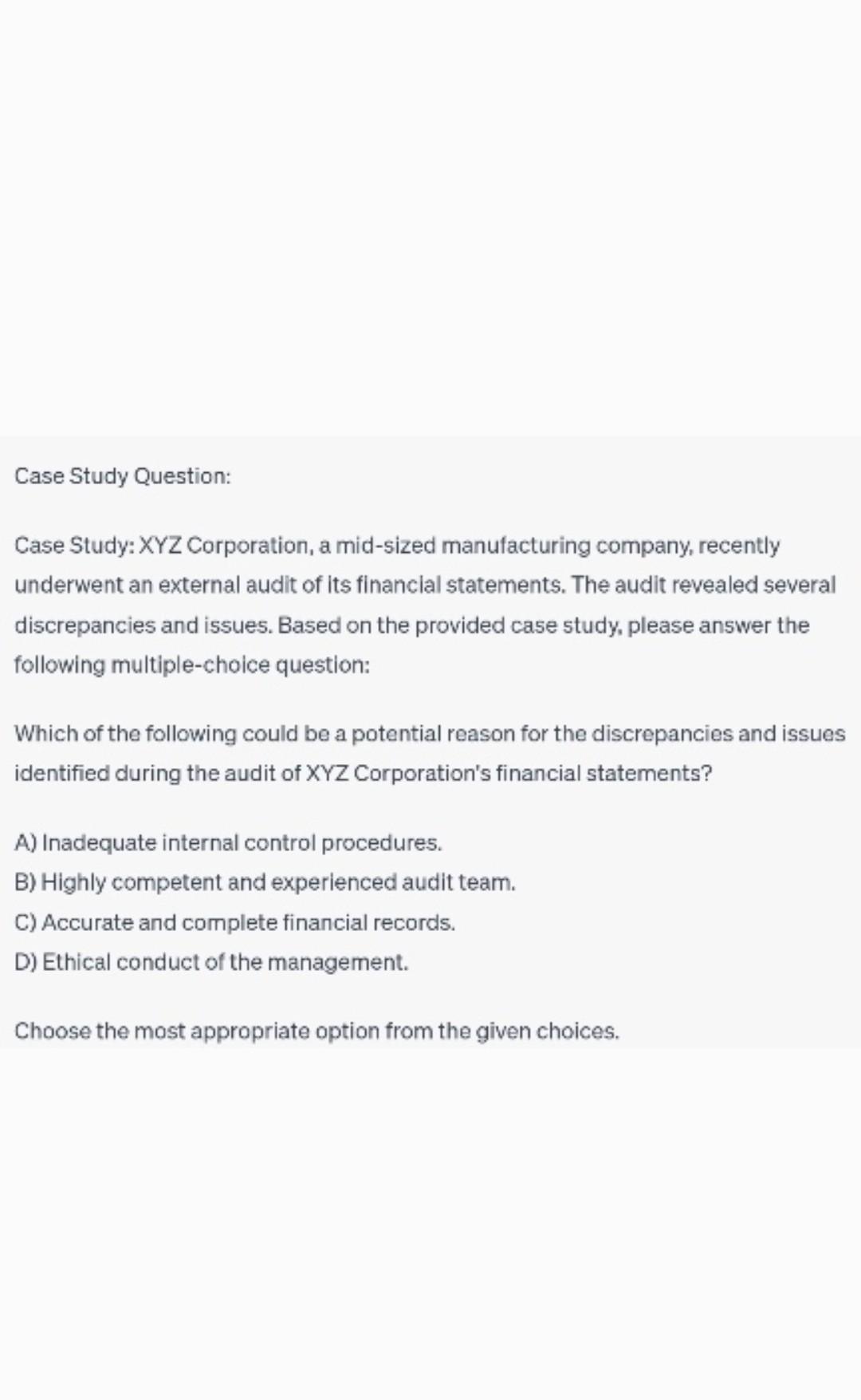 Case Study Question: Case Study: XYZ Corporation, a mid-sized manufacturing company,
