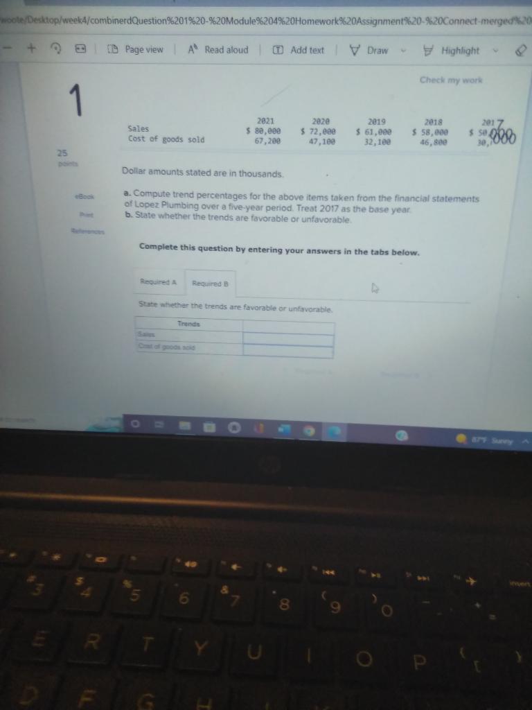 solve for me Dollar amounts stated are in thousands. a. Compute trend