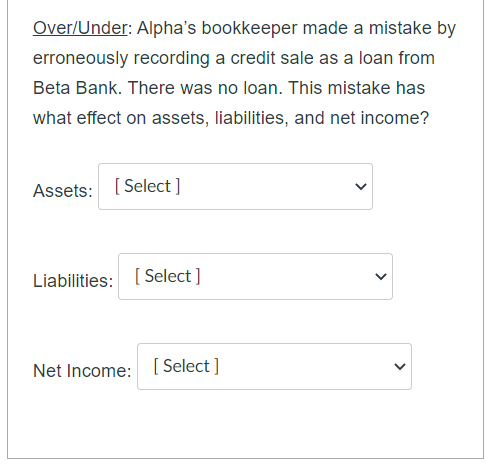  Over/Under: Alpha's bookkeeper made a mistake by erroneously recording a credit