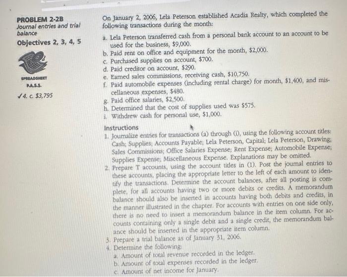  PROBLEM 2-2B Journal entries and trial balance Objectives 2, 3, 4,