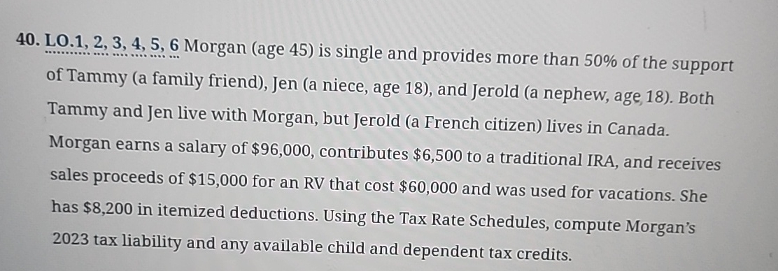 LO.1,2,3,4,5,6 Morgan (age 45) is single and provides more than 50%
