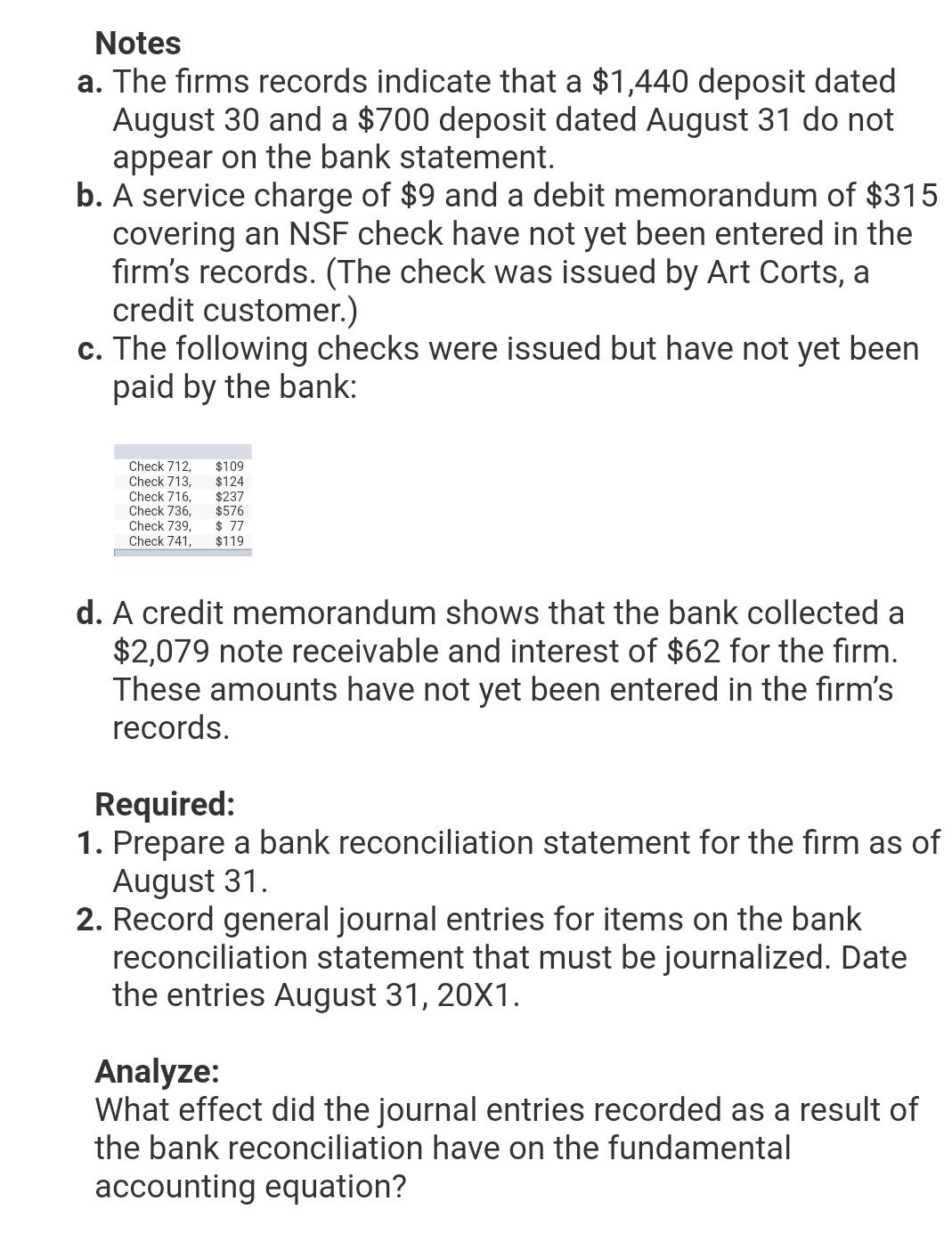 Problem 9.6A (Algo) Preparing a bank reconciliation statement and journalizing entries to