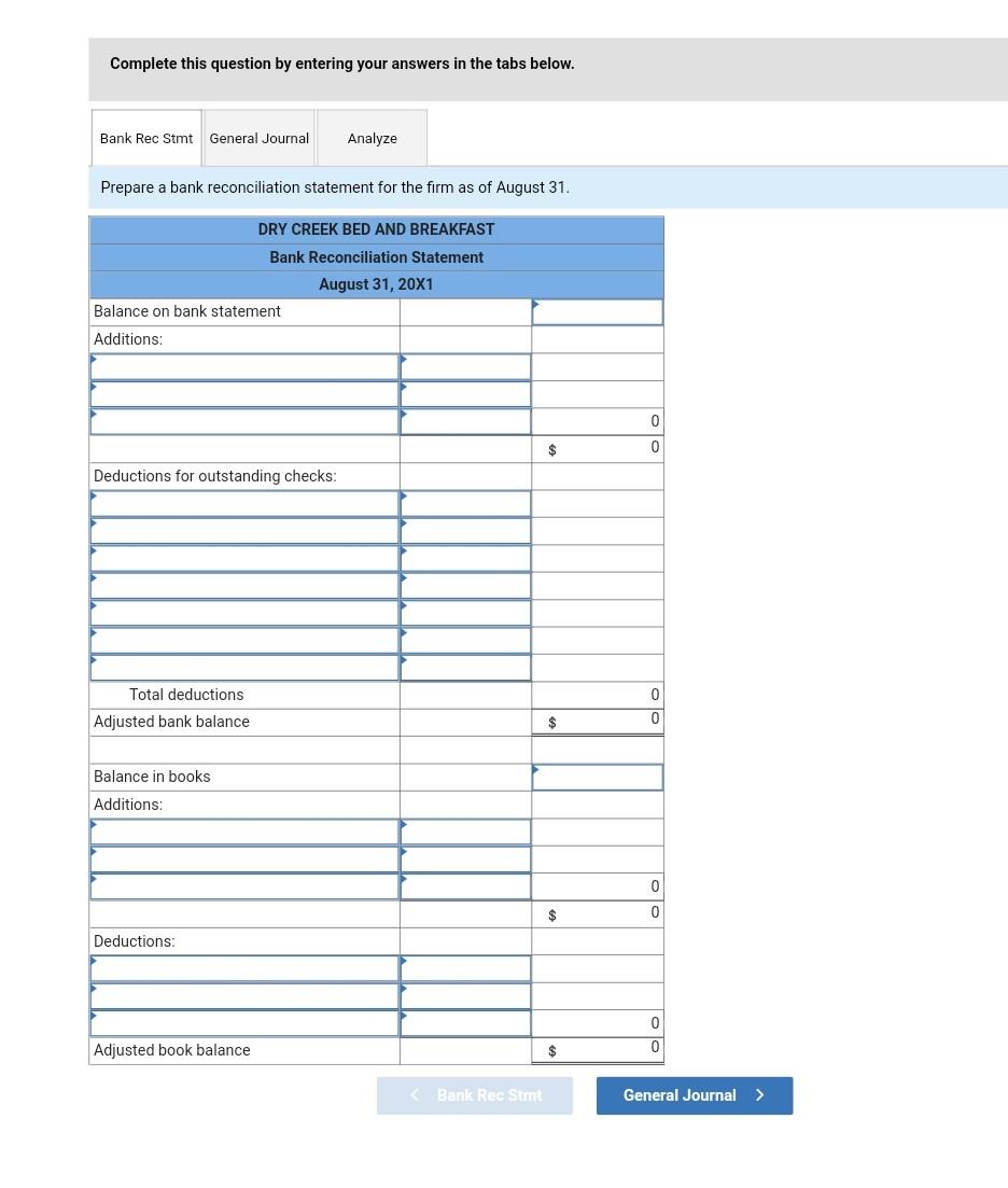 adjust the cash balance. LO 9-9, 9-10 On August 31, 20X1, the