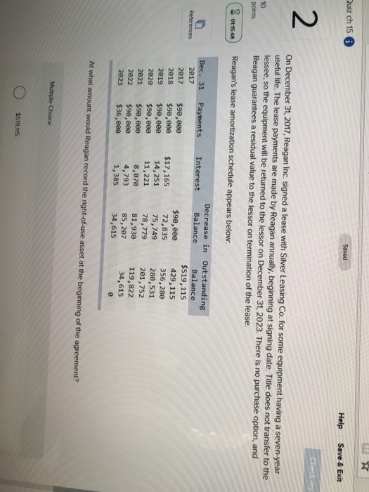  Help Save & Exit uiz ch 15 2 On December 31,