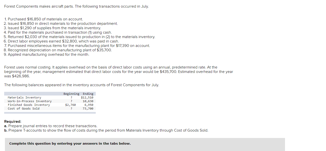  Please check work in part 1: Part 2: Forest Components makes