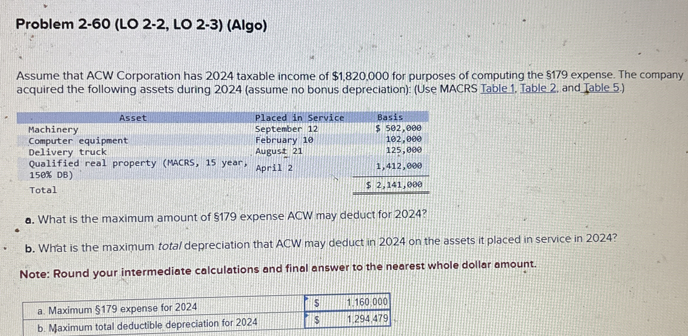  Problem 2-60(LO 2-2, LO 2-3)(Algo) Assume that ACW Corporation has 2024