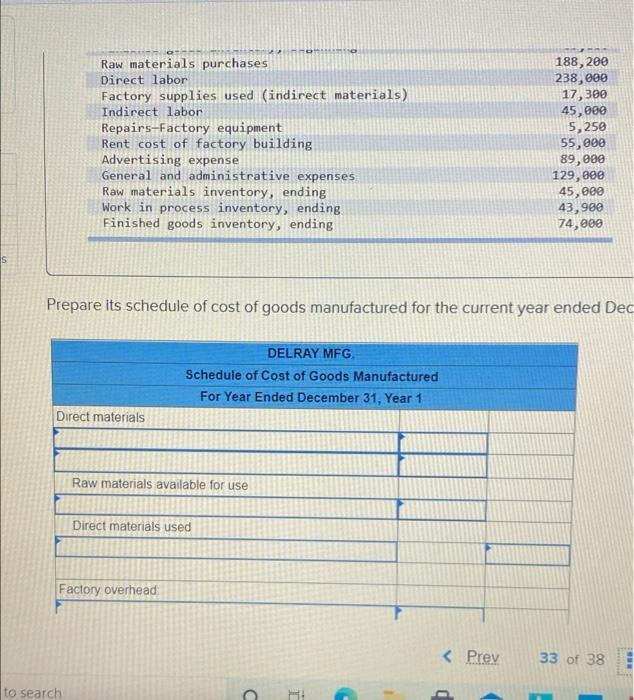 following selected account balances are provided for Delray Mfg. Sales Raw materials