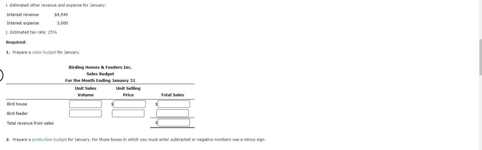 selling and administrative expenses budget for January. 8. Prepare a budgeted income