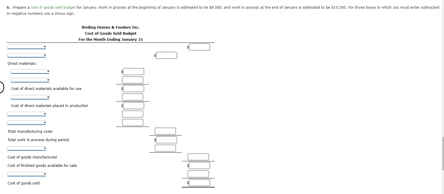 b. Estimated inventories at January 1: Direct materials: Wood 600ft. Plastic 1,000