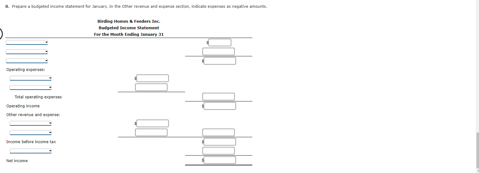 feeder 2,500 units at $8 per unit c. Desired inventories at January
