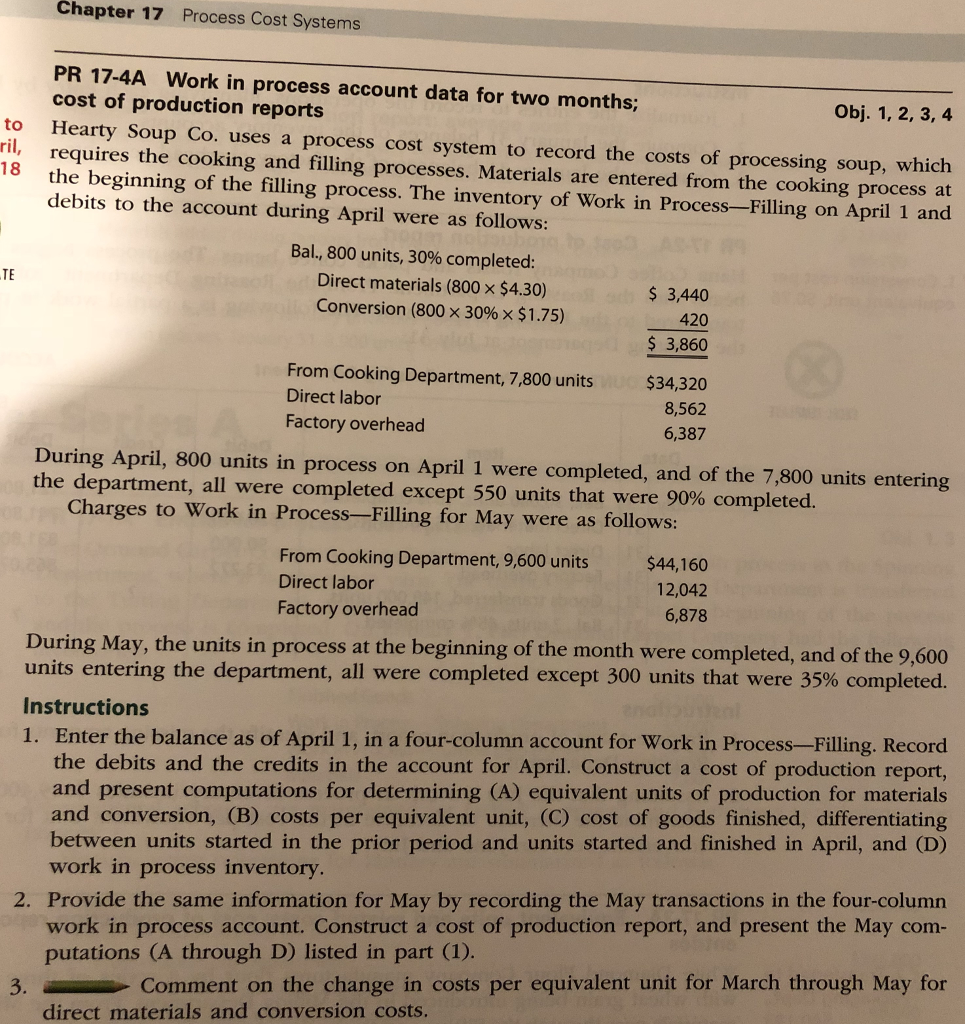  Chapter 17 Process Cost Systems PR 17-4A Work in process account