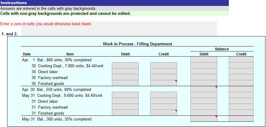 data for two months; cost of production reports Obj. 1, 2, 3,