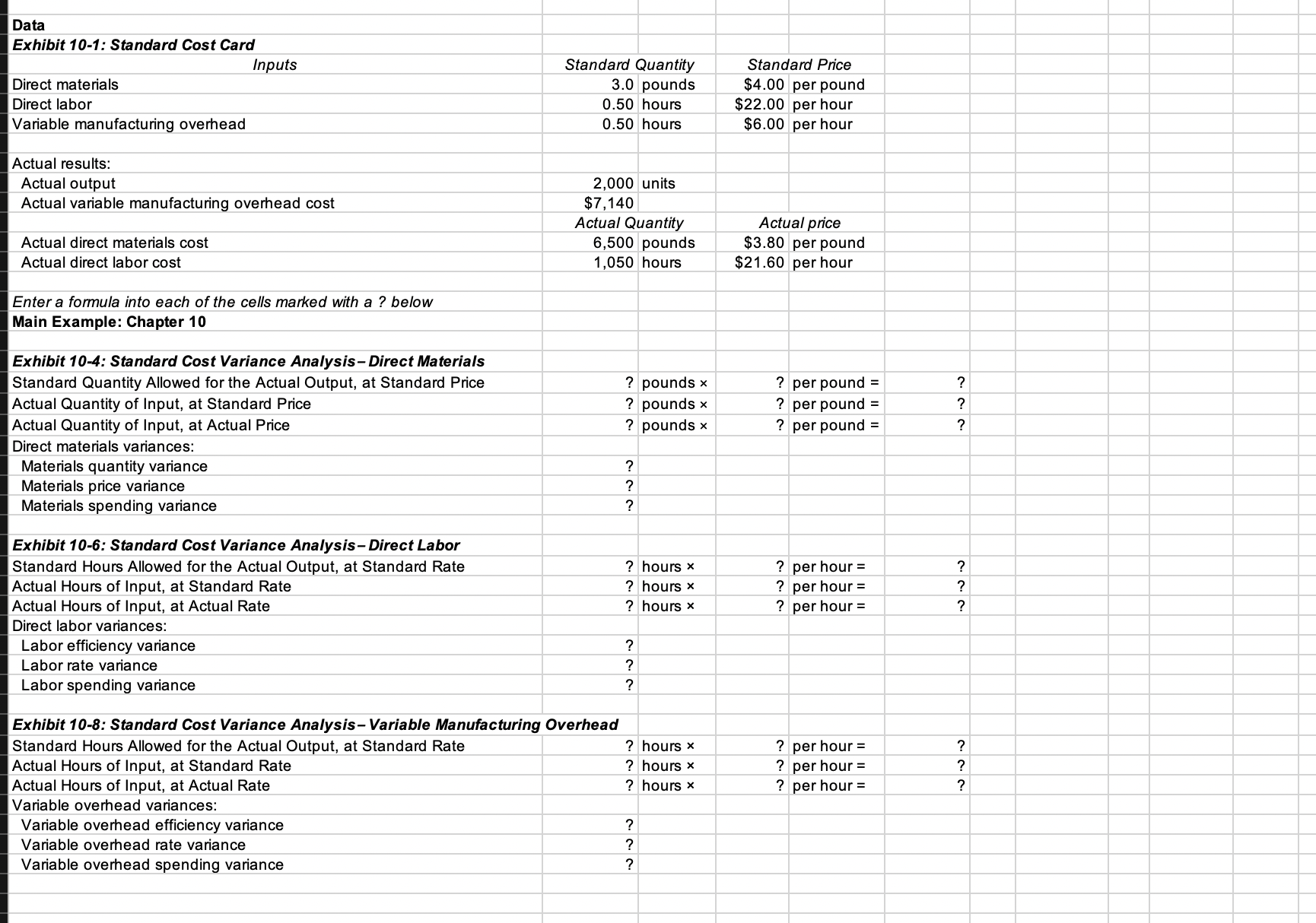  Check your worksheet by changing the direct materials standard quantity in