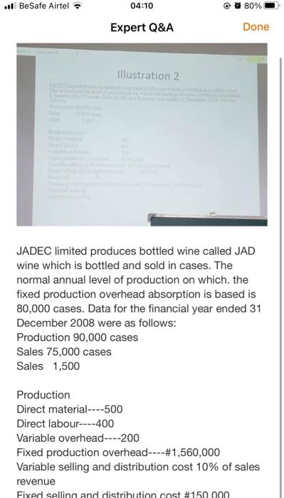 The question is you're required to prepare profit statement using absorption or