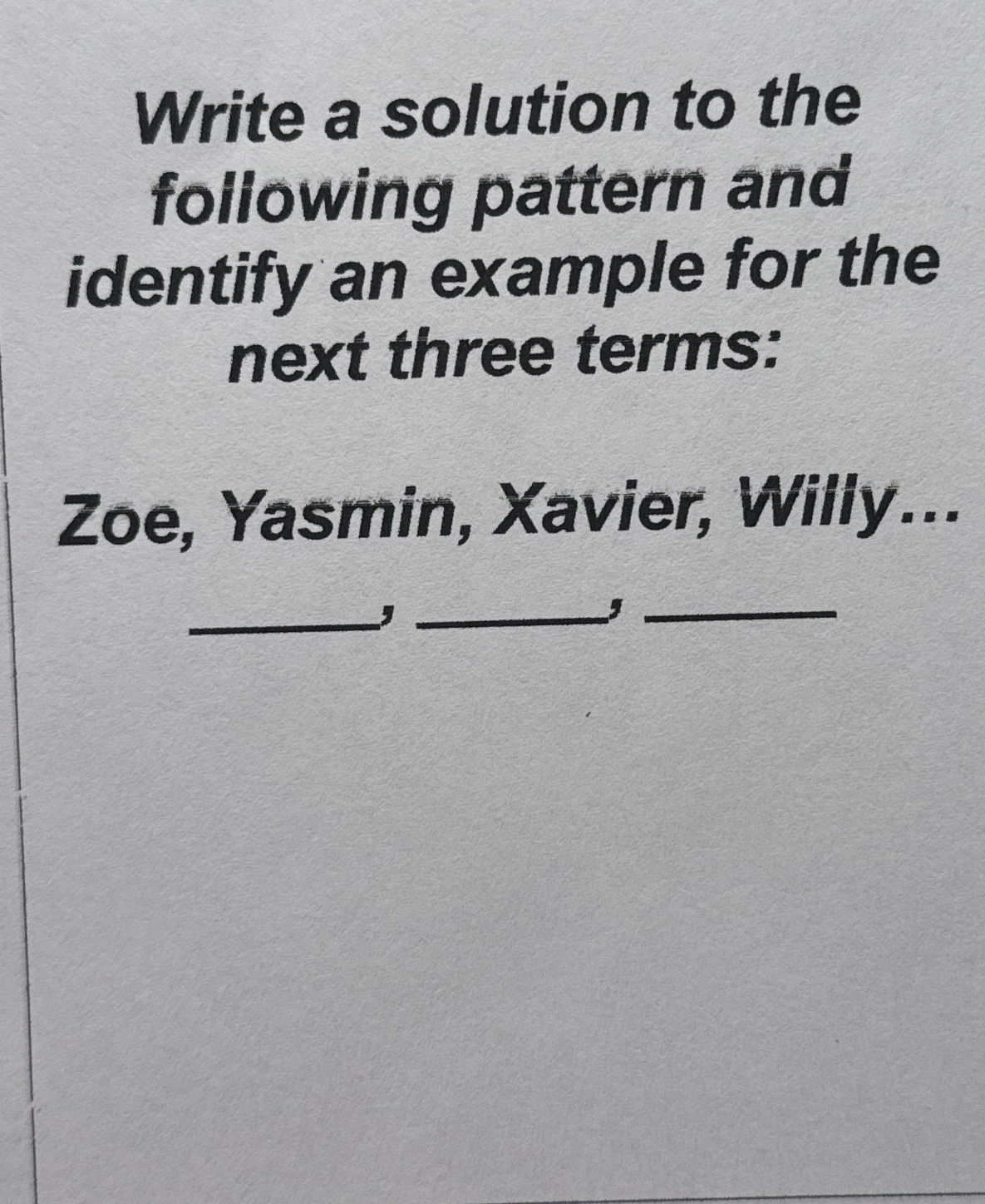 Write a solution to the following pattern and identify an example