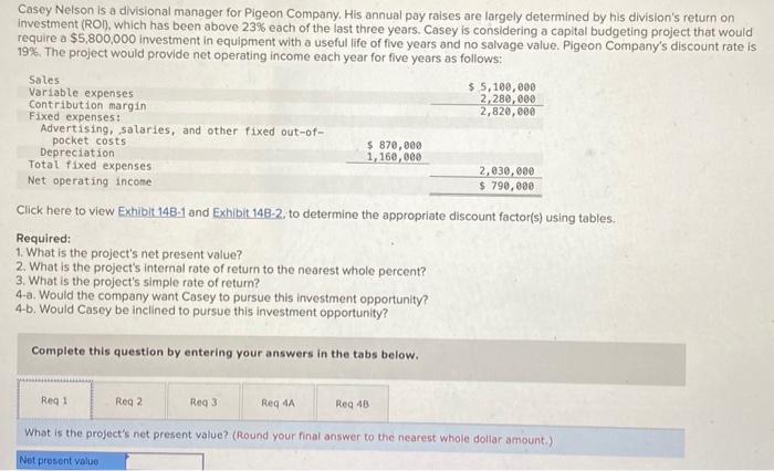 help me please Casey Nelson is a divisional manager for Pigeon Company.