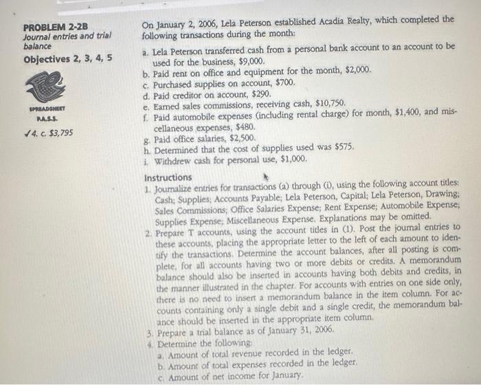  PROBLEM 2-2B Journal entries and trial balance Objectives 2, 3, 4,