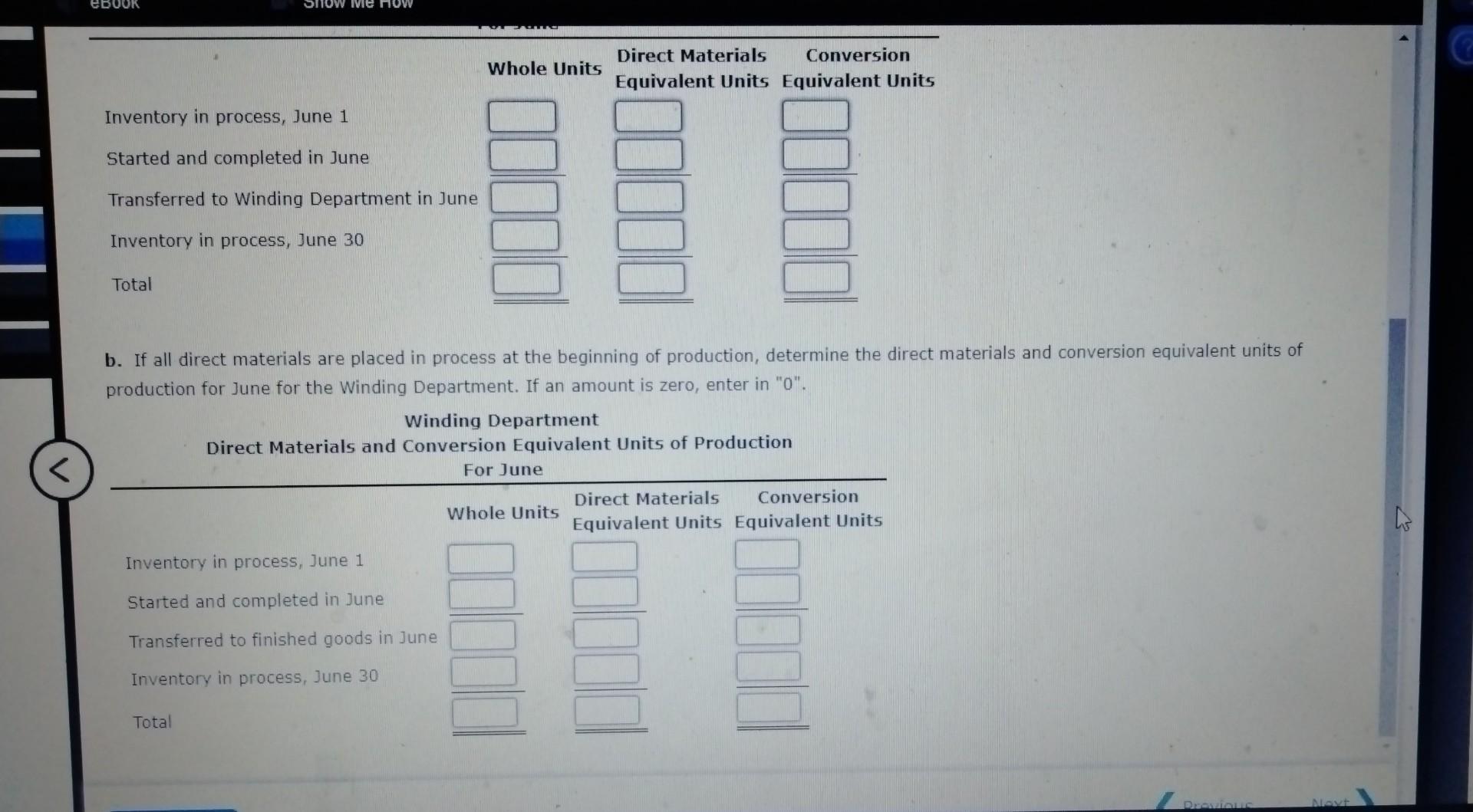 post the first time. Thank you. Equivalent Units of Production Data for