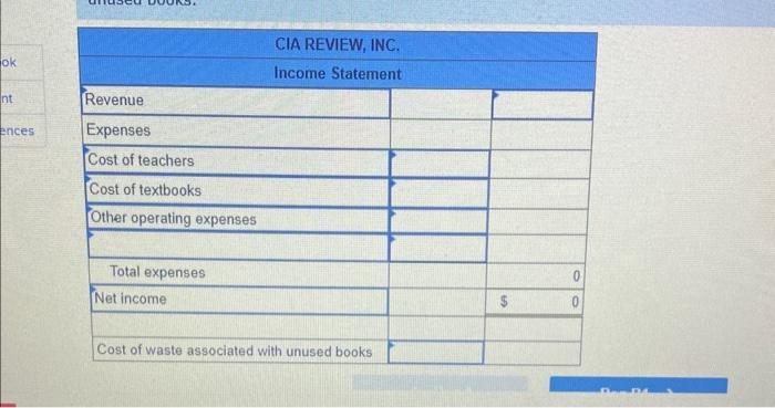 studying to take the ClA exam. The cost of texthooks is included