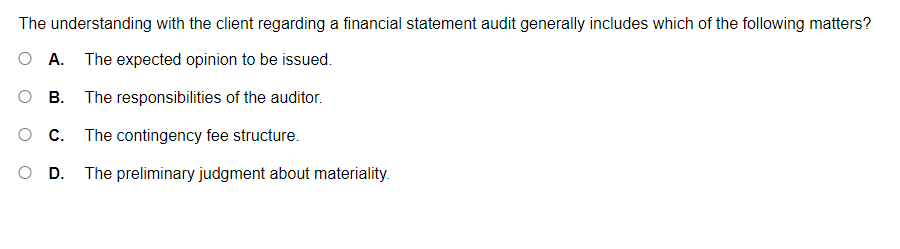  The understanding with the client regarding a financial statement audit generally