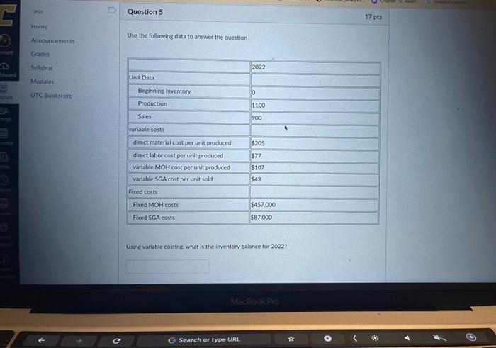 ? Use the following data to answer the question Using absoprtion costing