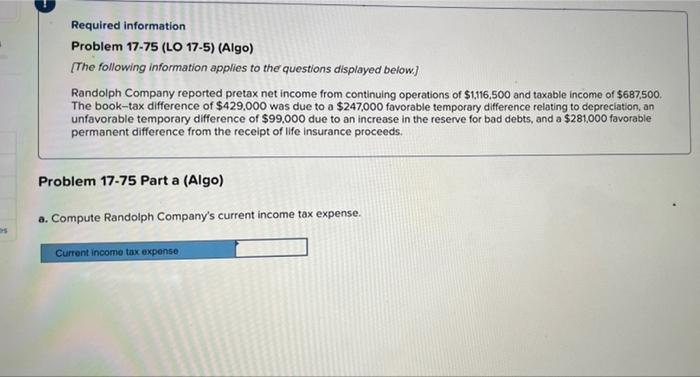 information applies to the questions displayed below.) Randolph Company reported pretax net