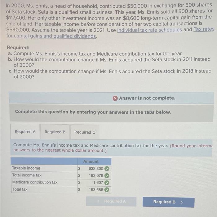  Need help on part b & c In 2000, Ms. Ennis,