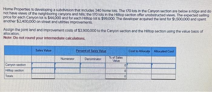  Home properties is developing a subdivision that includes 340 home lots.
