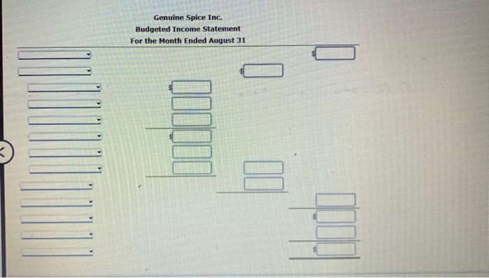 Genuine Spice inc. asked the controller to prepare August mariufacturing and income