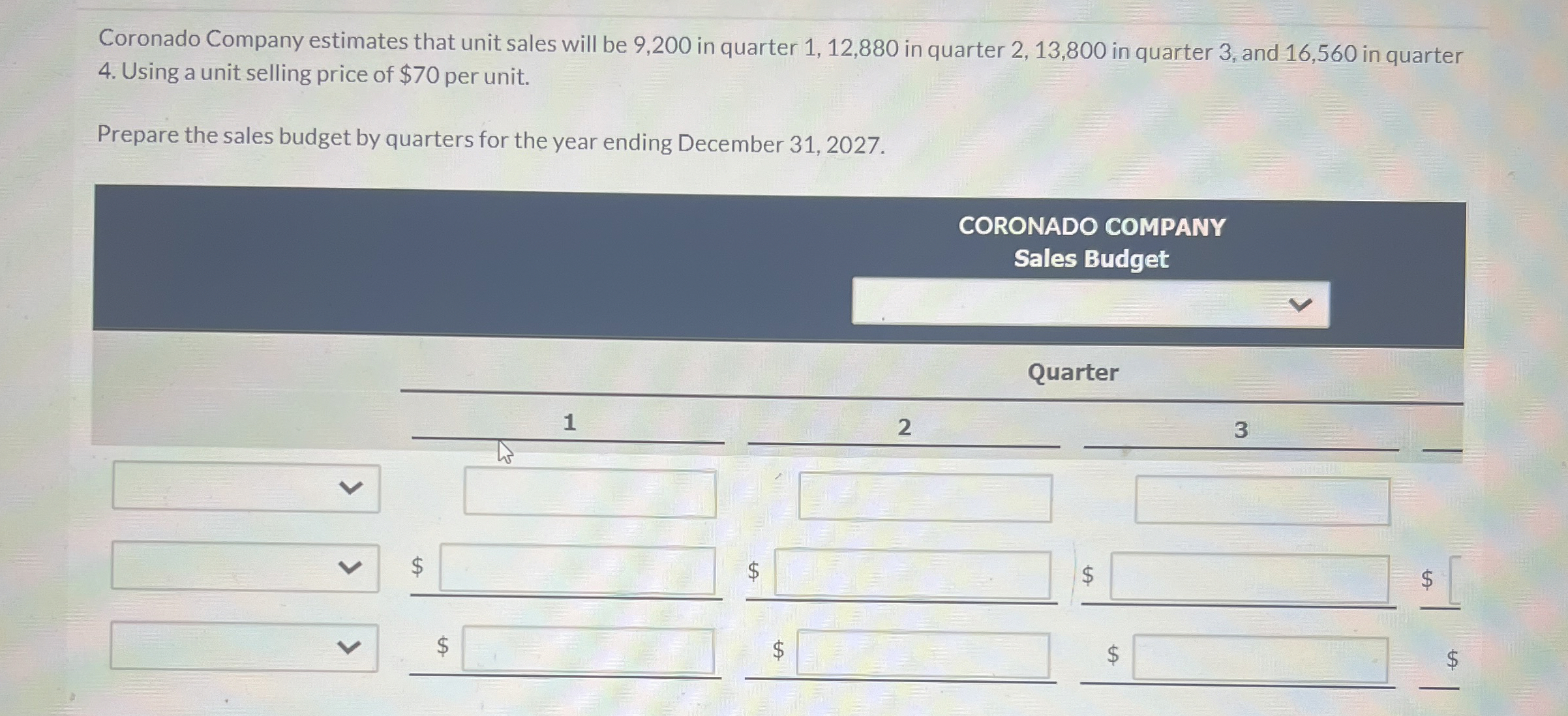  Coronado Company estimates that unit sales will be 9,200 in quarter
