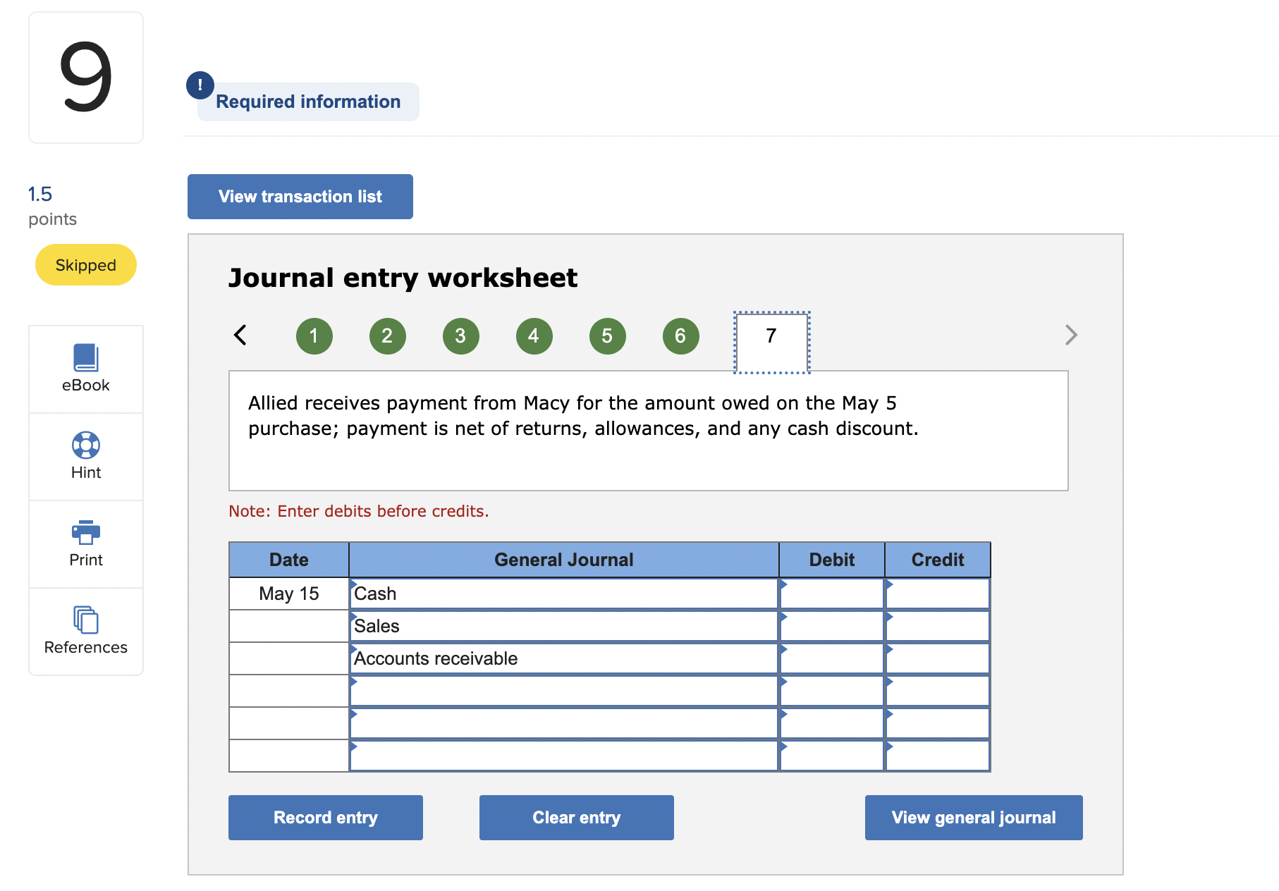 How do I solve ? Journal entry worksheet Allied receives payment from