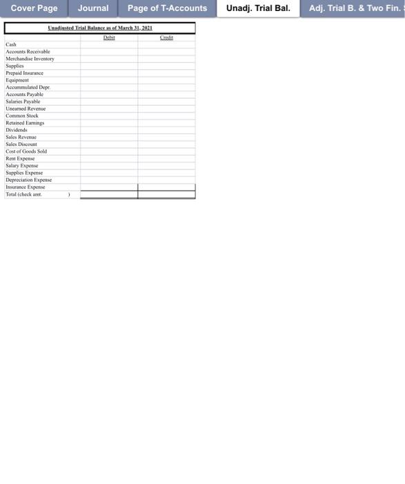 of the entries for March in the journal provided in the Accounting