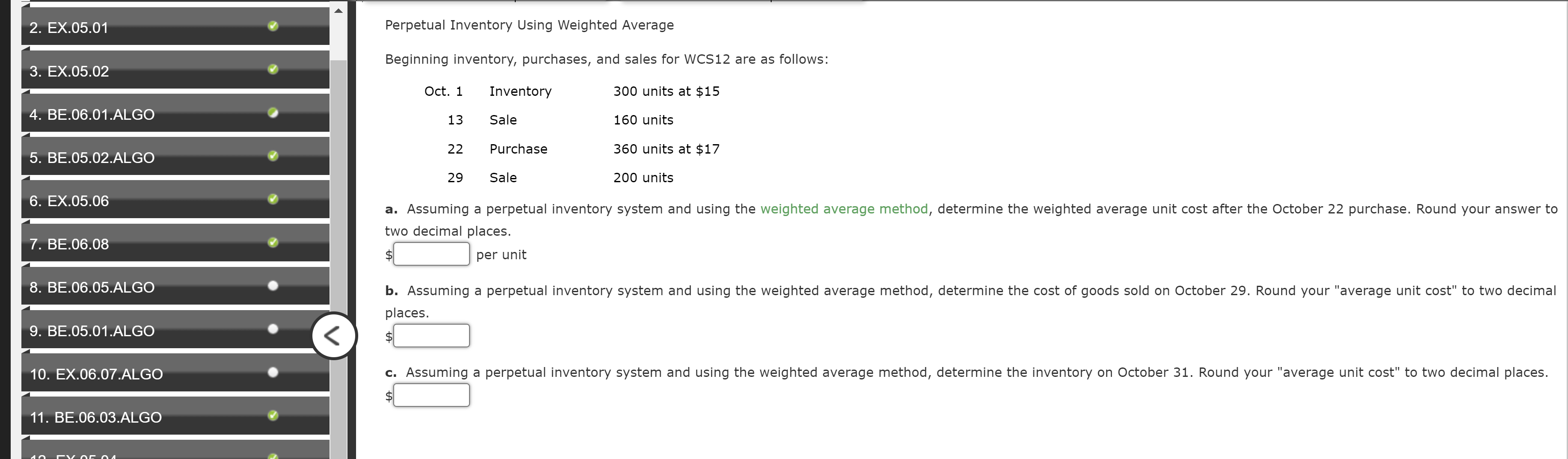 Perpetual Inventory Using Weighted Average Beginning inventory, purchases, and sales for