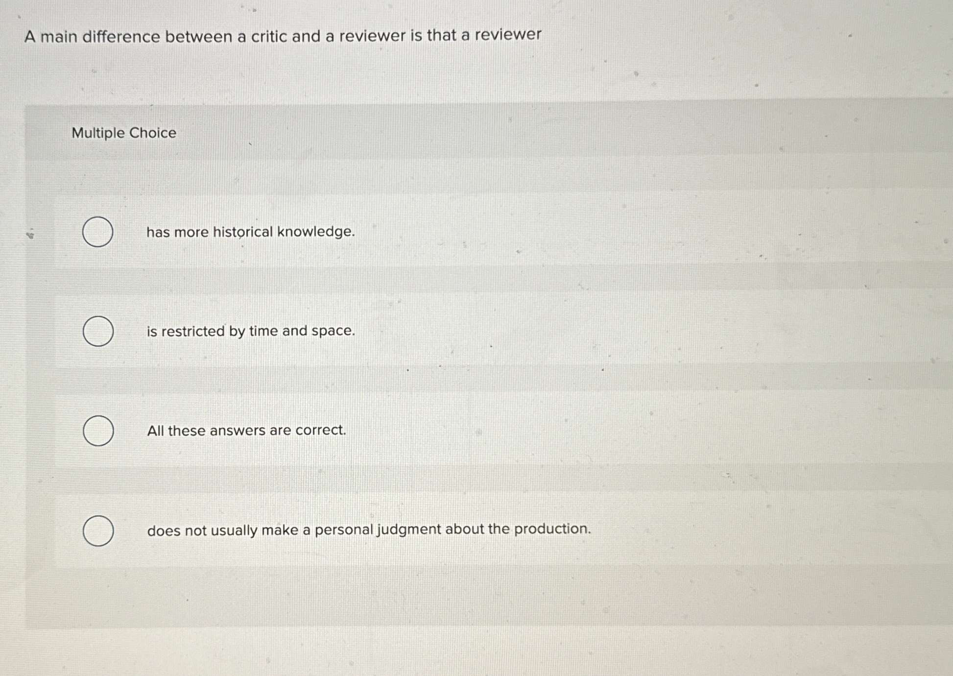  A main difference between a critic and a reviewer is that