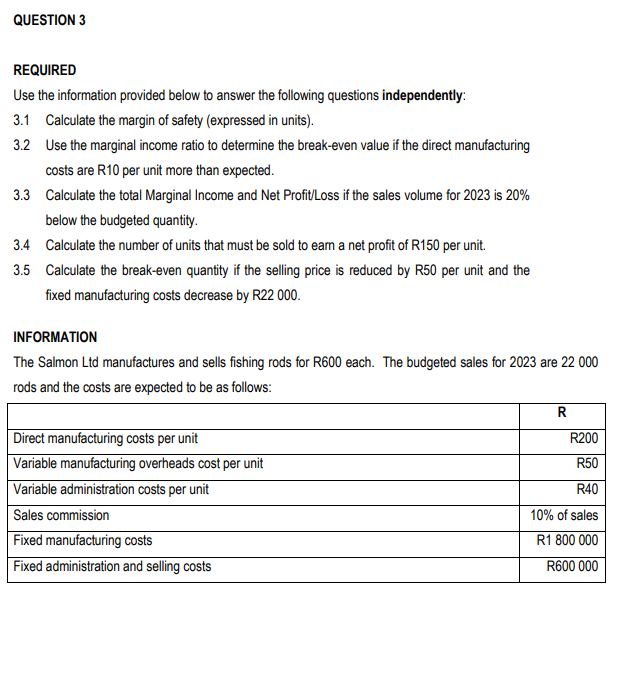  REQUIRED Use the information provided below to answer the following questions