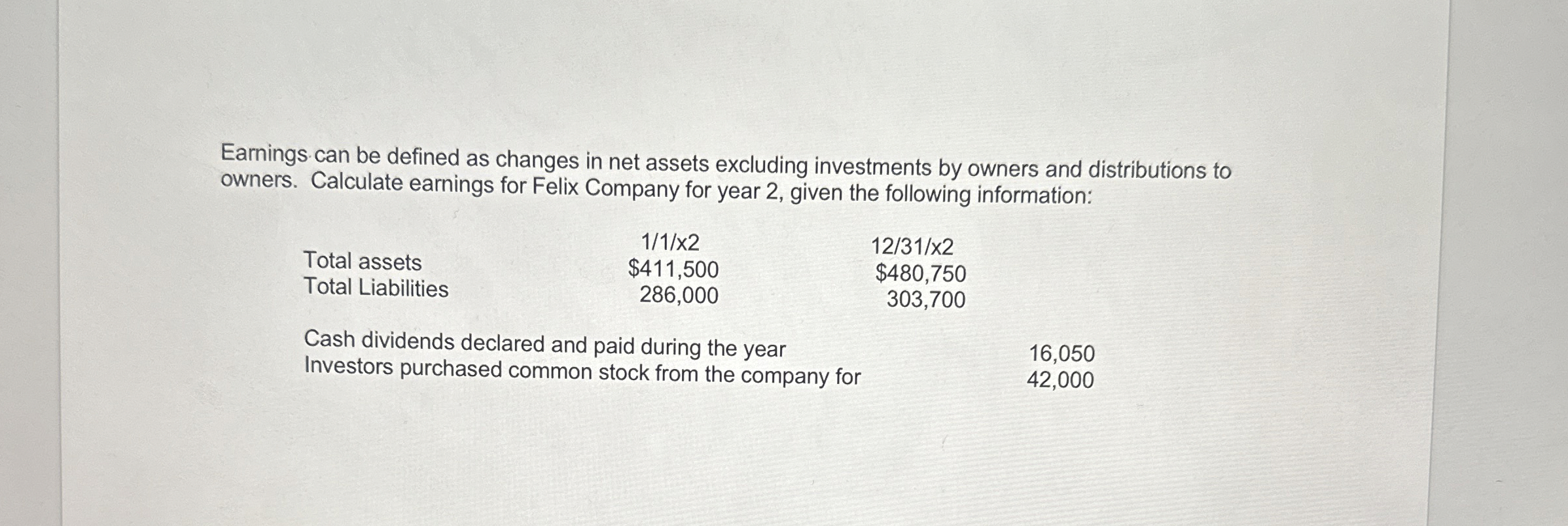  Earnings can be defined as changes in net assets excluding investments