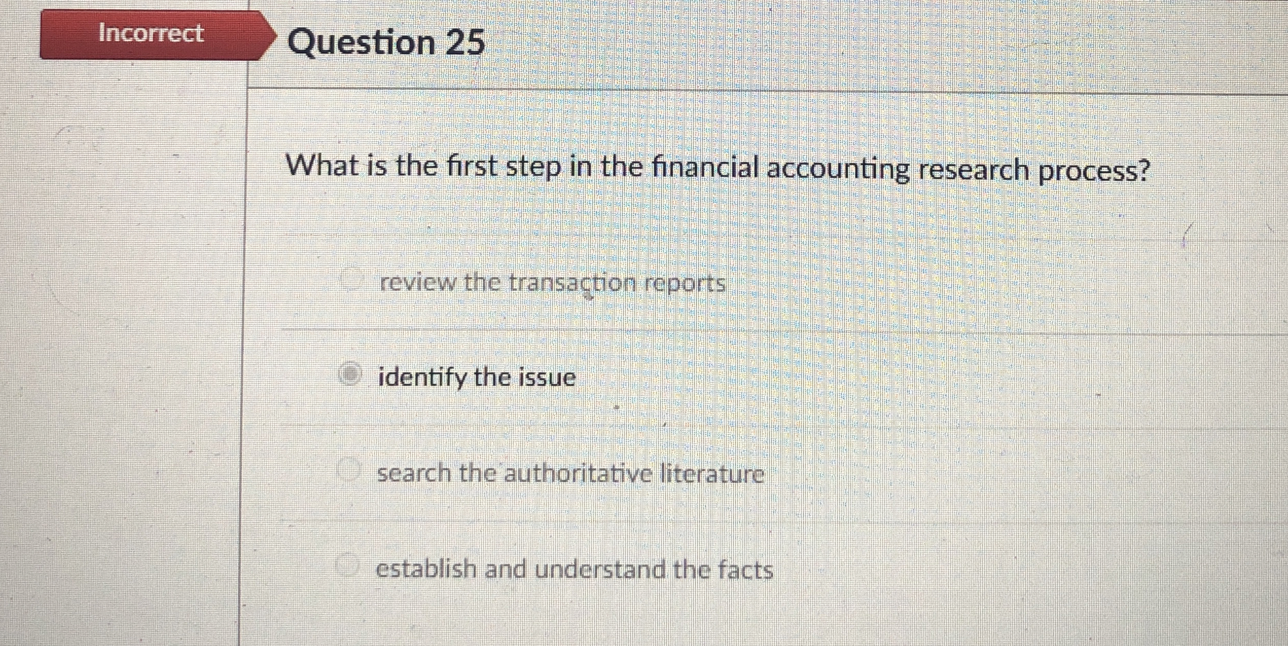  Incorrect Question 25 What is the first step in the financial