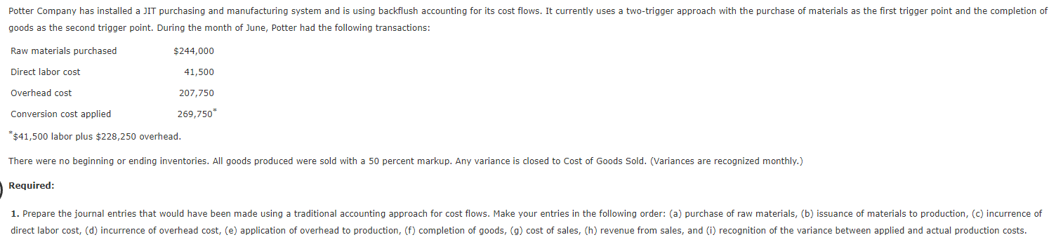 DROP-DOWN MENUS - Potter Company has installed a JIT purchasing and