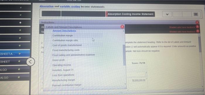 of goods sold: 1. Variable cast of goods anafsctured 4. I I